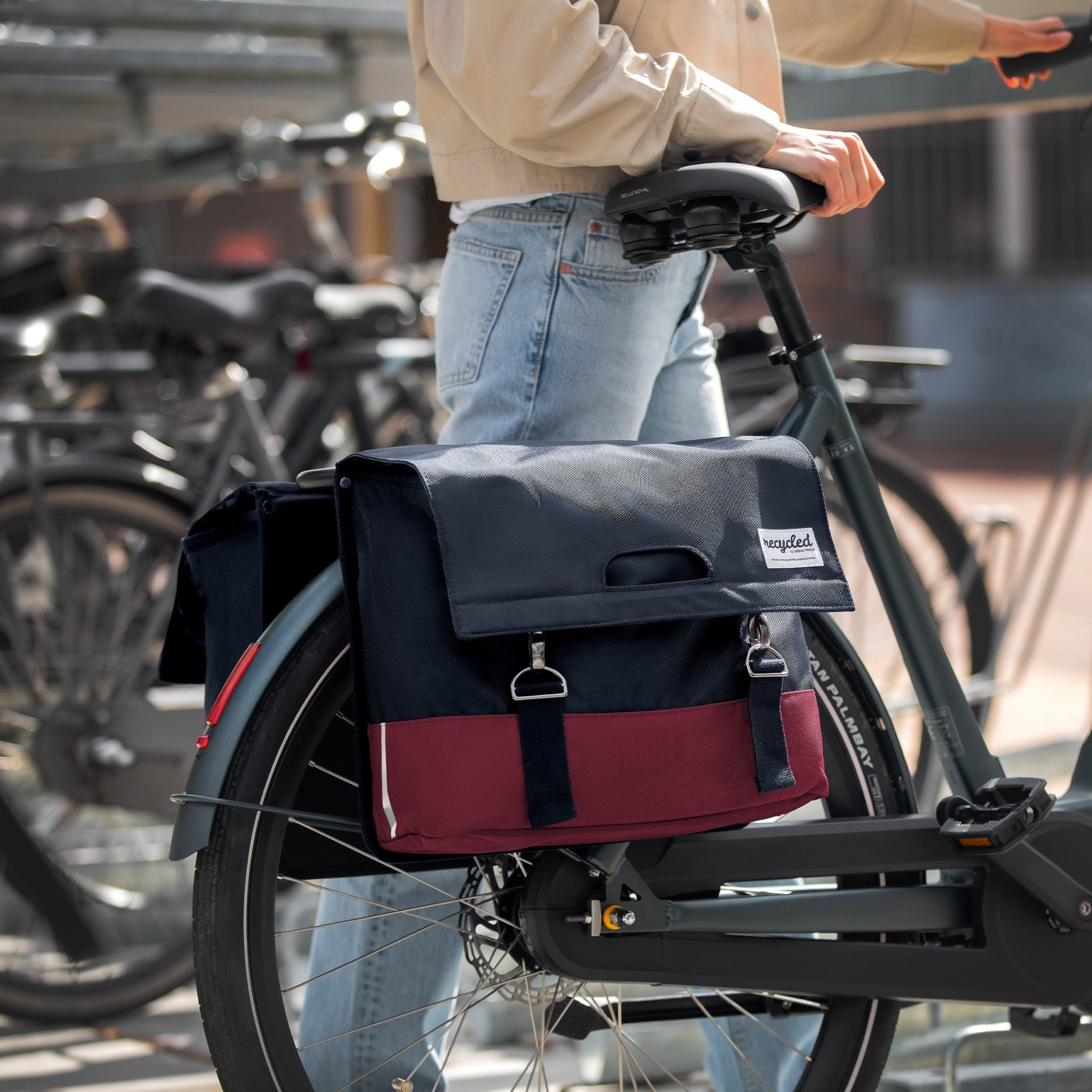 Dubbele Fietstas 40 liter recycled Bordeaux