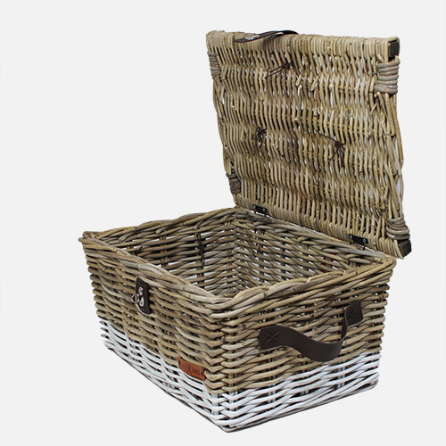 Picknickmand bakkersmand maat L, Grijs Wit (47 x 36 x 26 cm)