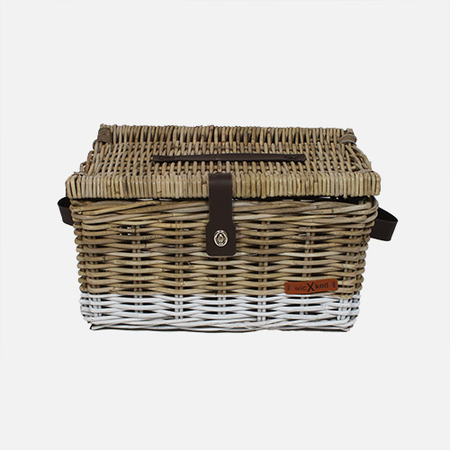 Picknickmand bakkersmand maat L, Grijs Wit (47 x 36 x 26 cm)