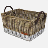 Wicked Rieten Fietsmand met leren hengsels Grijs Wit Wicked Rieten Fietsmand met leren hengsels Grijs Wit