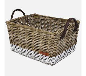 Wicked Rieten Fietsmand met leren hengsels Grijs Wit Wicked Rieten Fietsmand met leren hengsels Grijs Wit