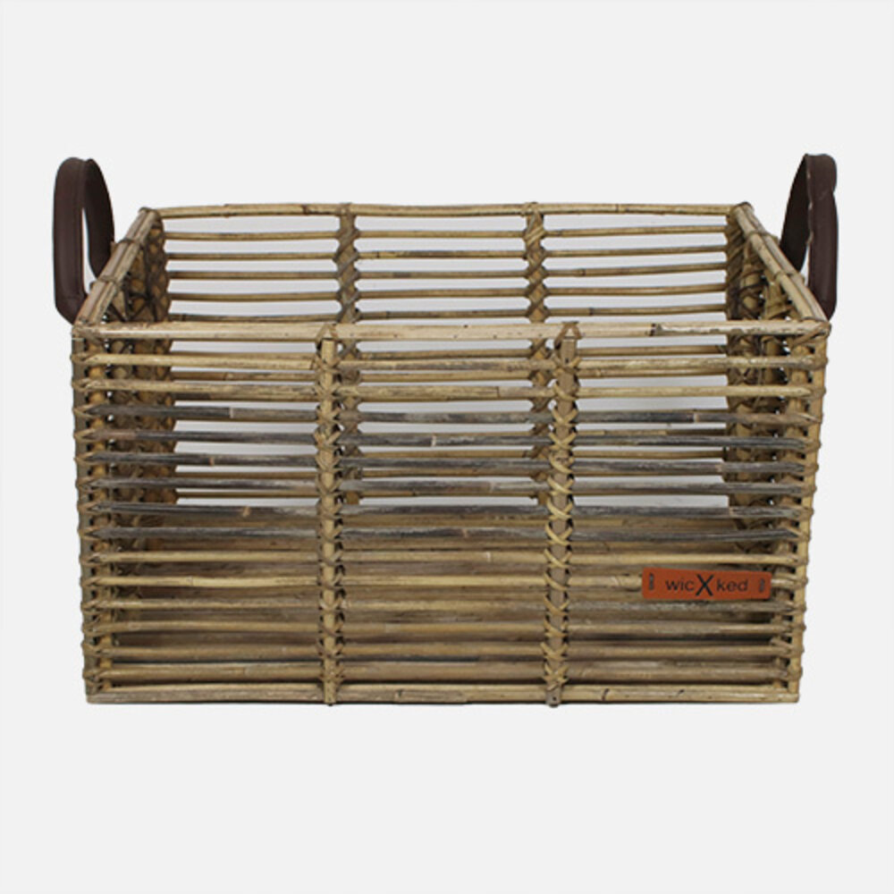 Wicked Rieten Fietsmand met leren hengsels Kubu rotan Wicked Rieten Fietsmand met leren hengsels Kubu rotan