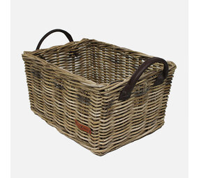 Wicked Rieten Fietsmand met leren hengsels Grijs Wicked Rieten Fietsmand met leren hengsels Grijs