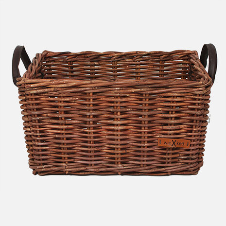 Wicked Rieten Fietsmand met leren hengsels Cacao Wicked Rieten Fietsmand met leren hengsels Cacao