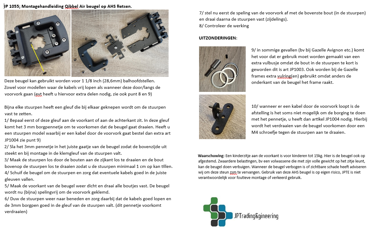 Qibbel Air Ahead 1 1/8 Stuurpen met Kabels door de stuurpen Montageblok