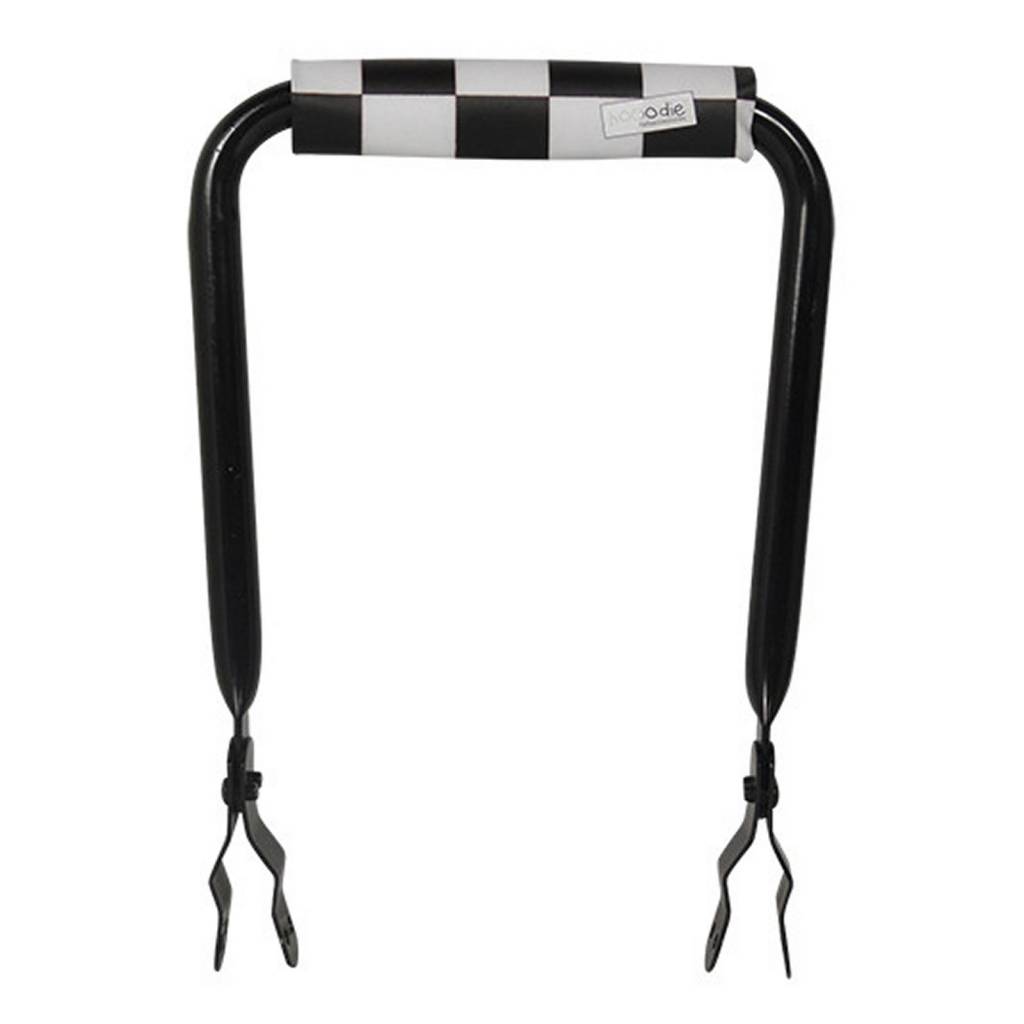 Hooodie Rugsteun zwart met Black Checkers rugkussentje - Fiets-stoeltje.nl