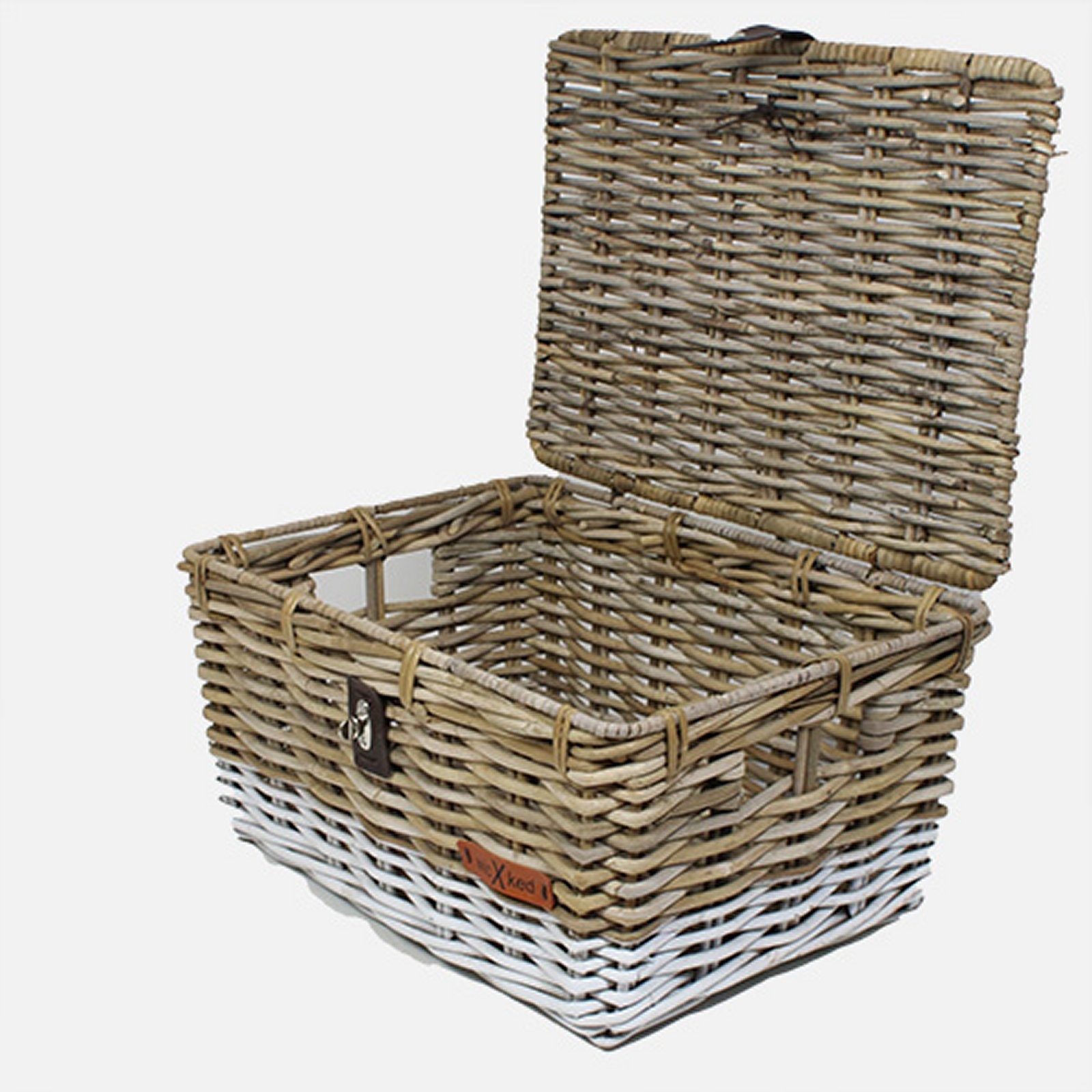 Rieten kratmand Witte rand maat L met klep