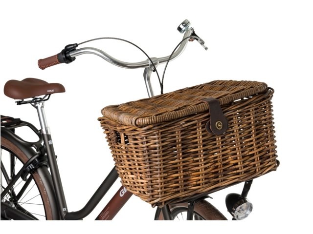 Rotan Fietsmand Met Klep Medium Bruin