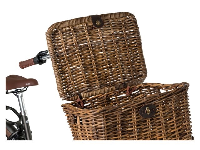 Rotan Fietsmand Met Klep Medium Bruin