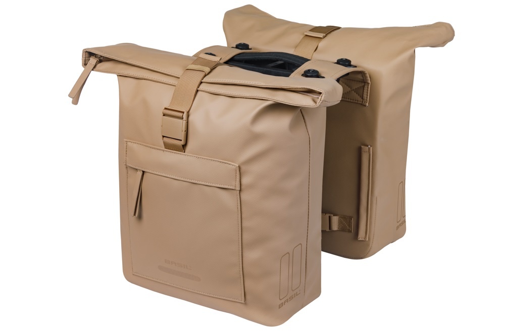 Basil Brooklyn Dubbele MIK Fietstas 41L - Zand - Stevig & Snel Te Bevestigen