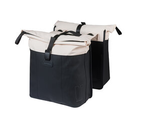 Basil fietstas dubbel Vive gebroken wit/zwart MIK 28-35L Basil fietstas dubbel Vive gebroken wit/zwart MIK 28-35L