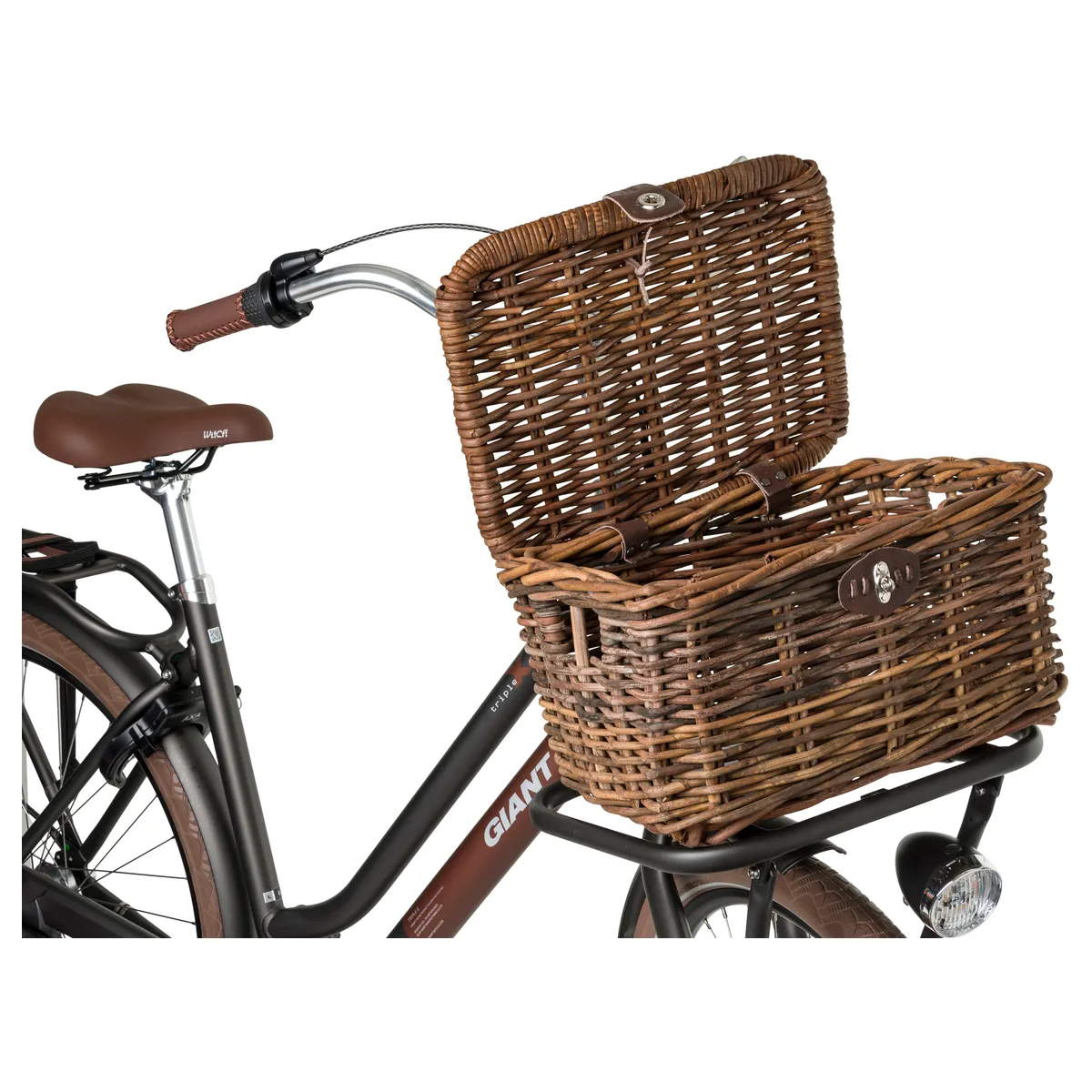 Rotan Fietsmand Met Klep Medium Bruin