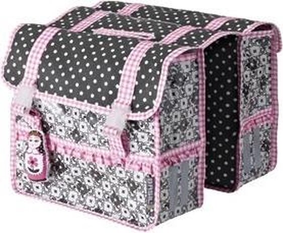 Basil Jasmin Baboushka dubbele fietstas grijs roze Basil Jasmin Baboushka dubbele fietstas grijs roze