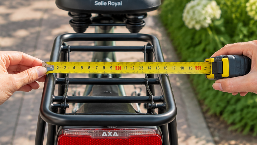 Hoe meet je de breedte van je bagagedrager voor een fietsstoeltje of rugleuning?