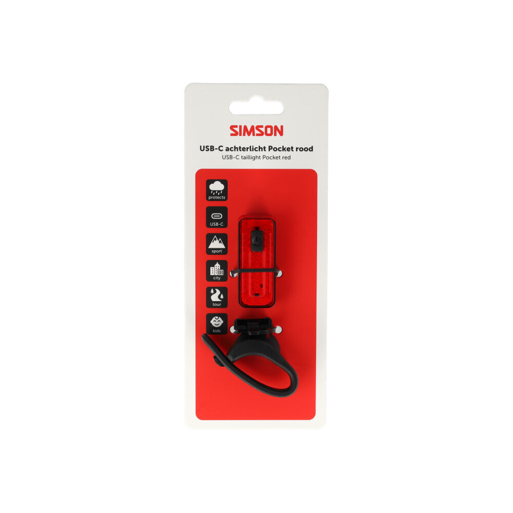 Simson USB-C LED lamp Pocket rood Simson USB-C LED lamp Pocket rood
