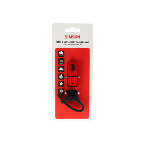 Simson USB-C LED lamp Pocket rood Simson USB-C LED lamp Pocket rood