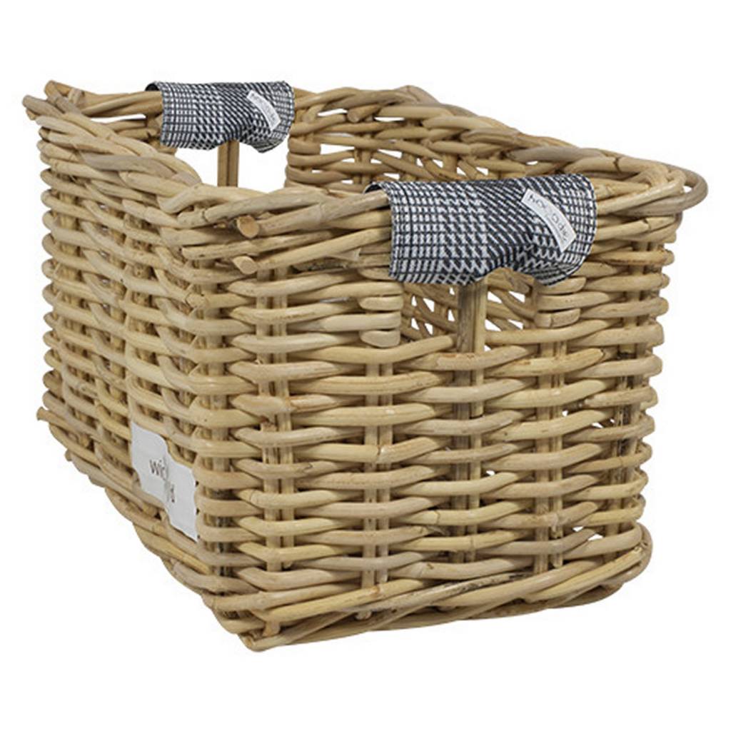 Rieten Fietsmand L Super White Plaid grijs