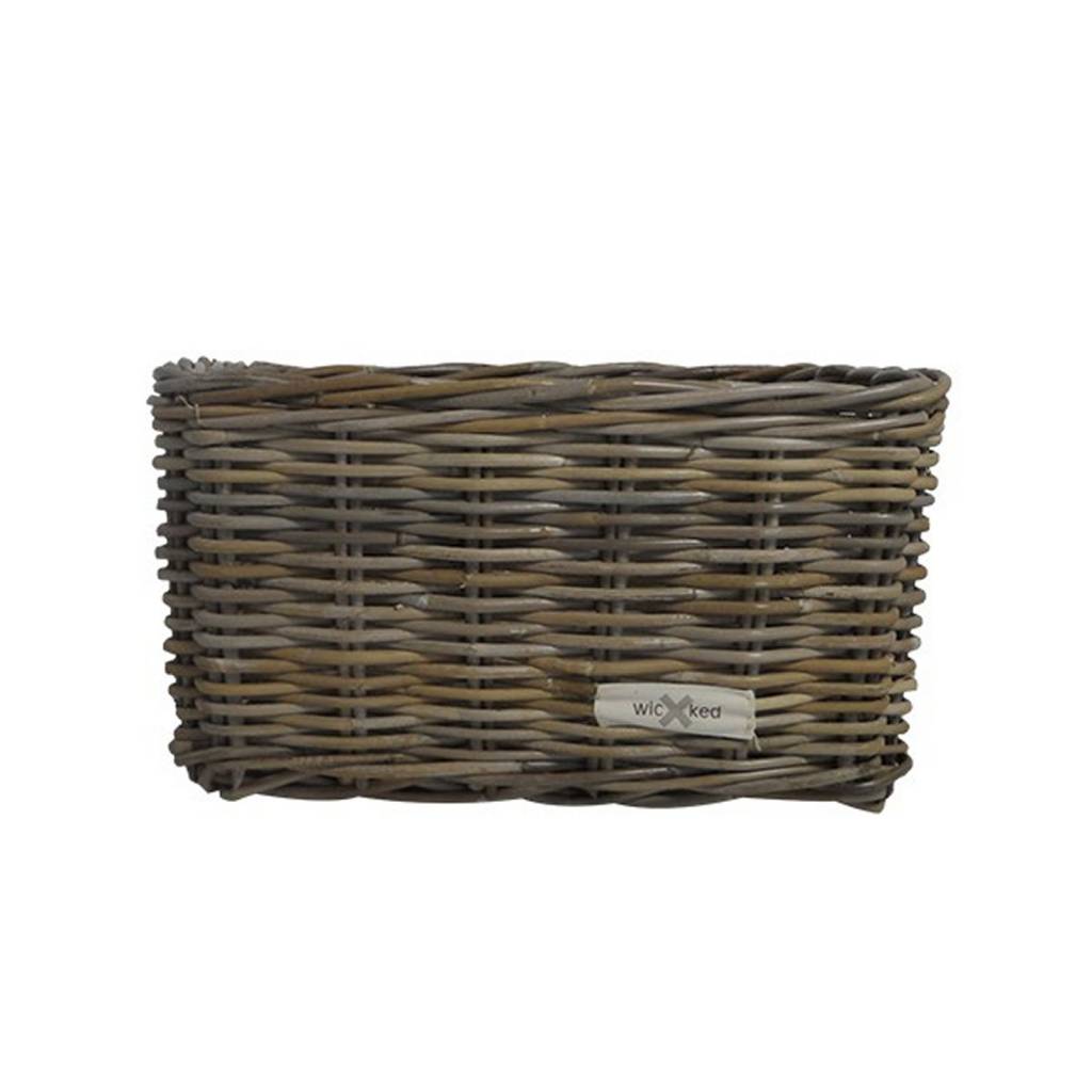 Rieten Fietsmand L Super White Plaid grijs