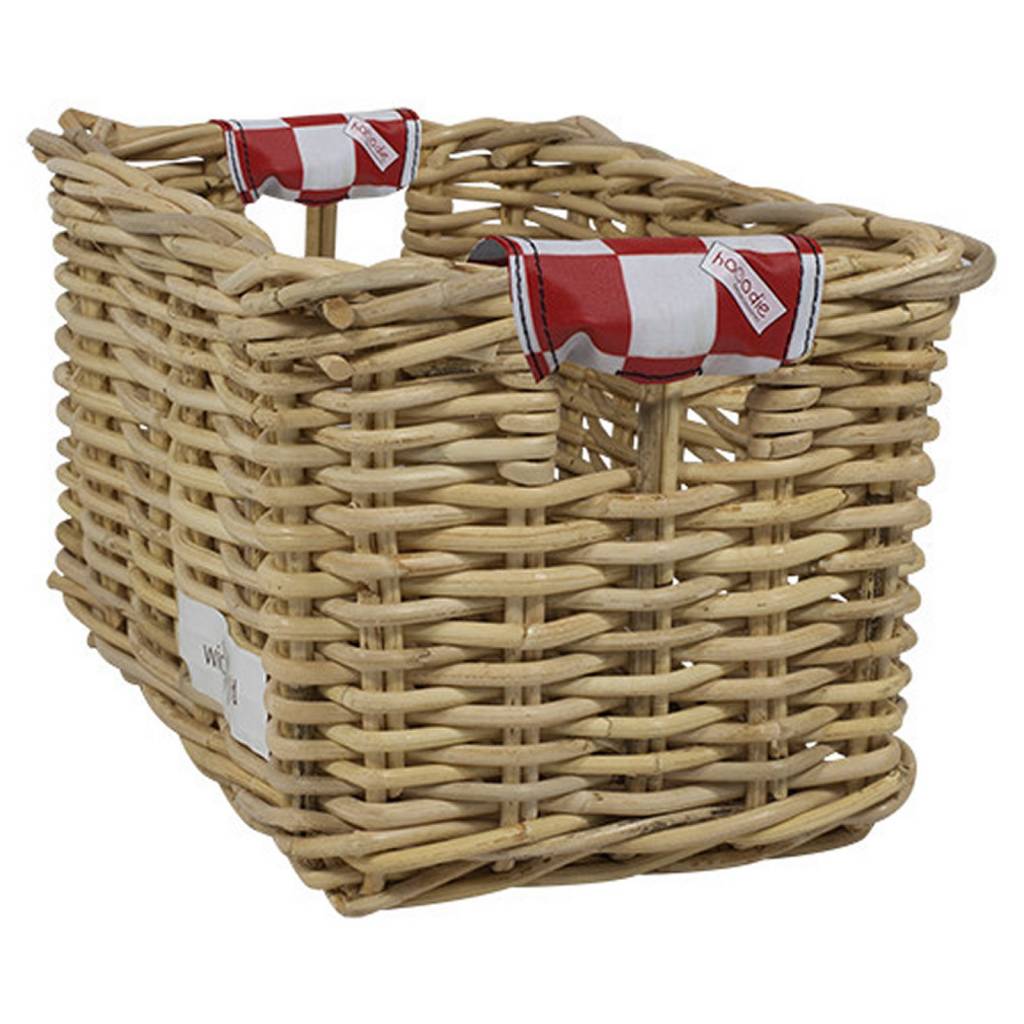 Rieten Fietsmand L Red Checker grijs