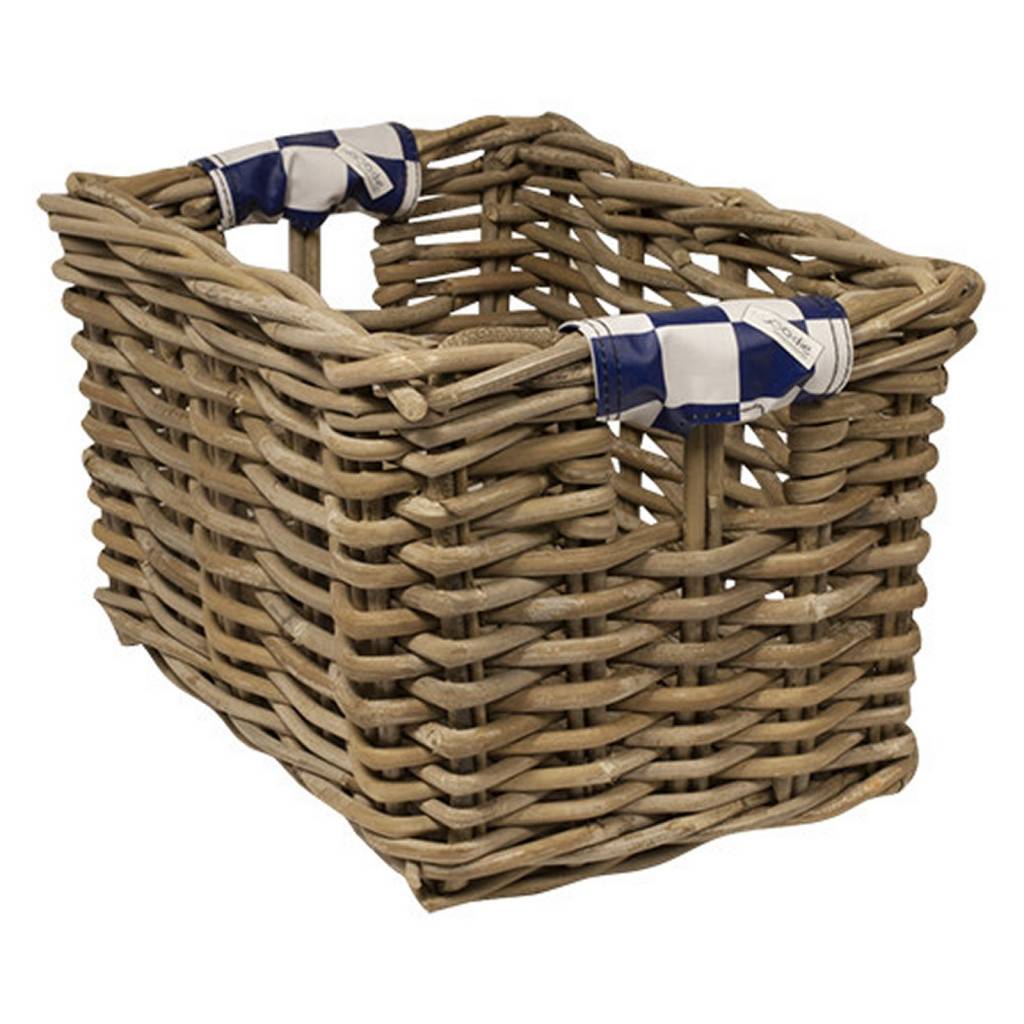 Rieten Fietsmand L Navy Checker grijs