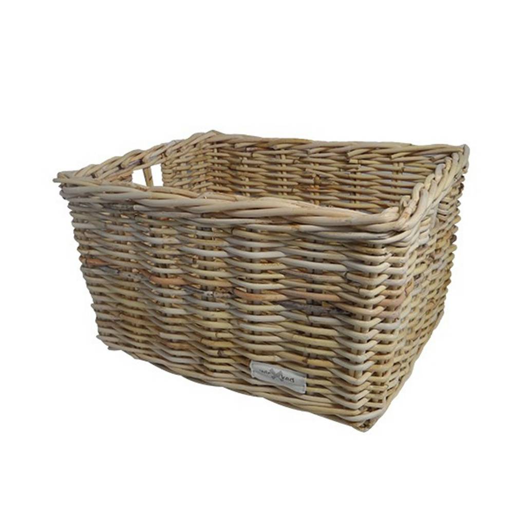 Rieten Fietsmand L White Small Dots naturel