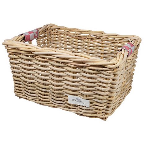 Wicked Rieten Fietsmand L Pink Checker grijs