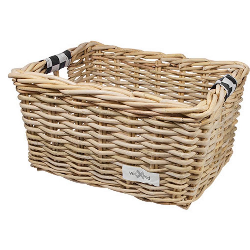 Rieten Fietsmand M Black Checker naturel