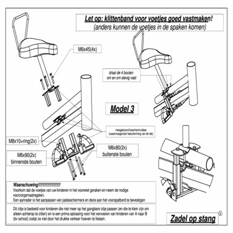 Zadel op Stang voor een Damesfiets met aluminium dubbel frame (Buiszadel)