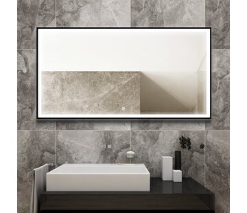 Spiegel met zwart frame, led, anti-condens 60 x 120 cm