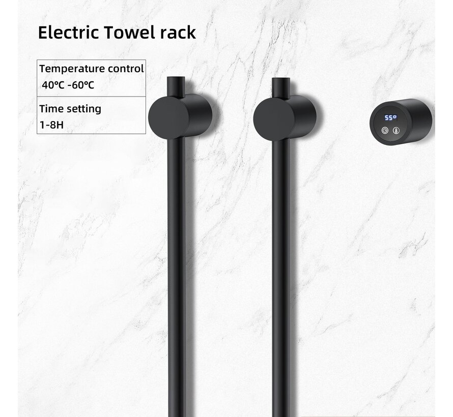 Elektrische handdoek radiator zwart met thermostaat L-SR0200-B