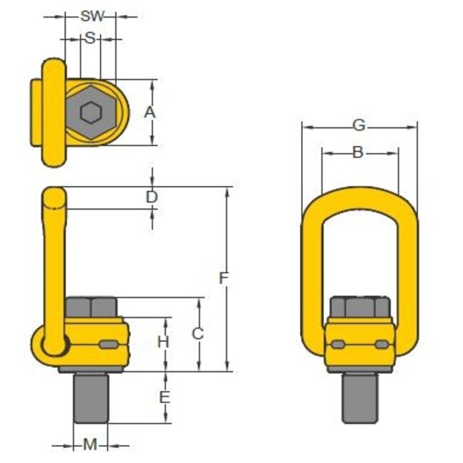 Yoke Draai-kantelbaar hijsoog Grade 100