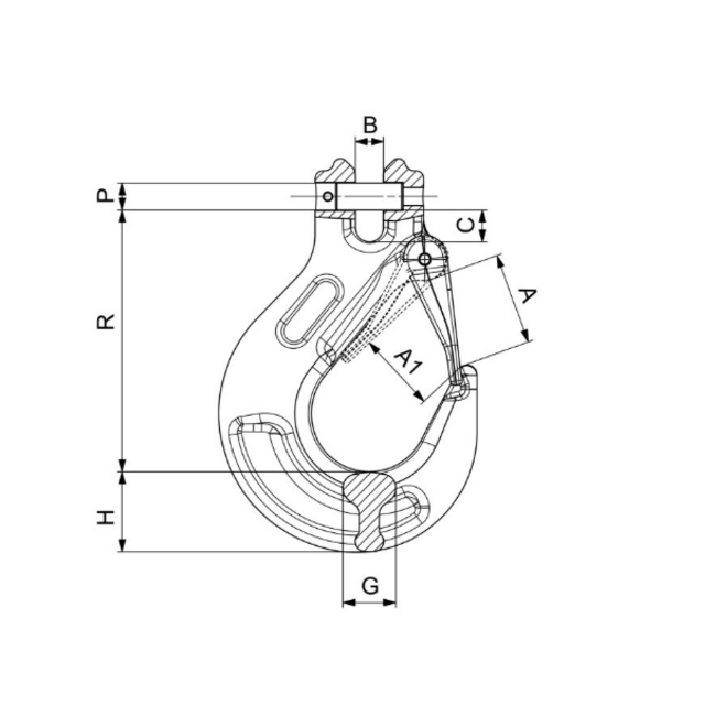 Cartec gaffelhaak met klep Grade 80