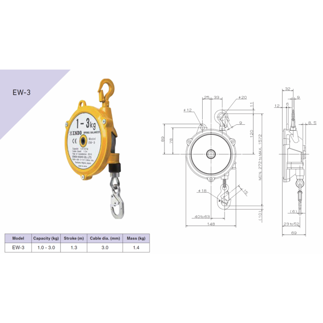 Endo EW Veerbalancer 1,0-3 kg. - kettinglengte 1,3 mtr.