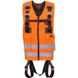 Kratos REFLEX 2, tweepuntsgordel met opvallend oranje werkvest met meerdere zakken Kratos REFLEX 2, tweepuntsgordel met opvallend oranje werkvest met meerdere zakken