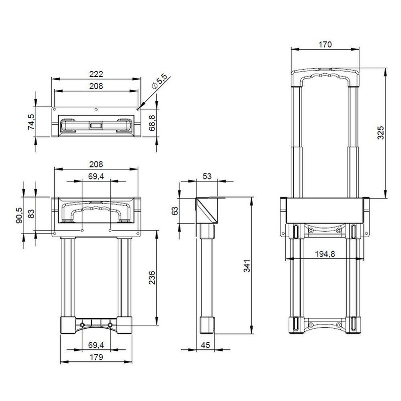 Uitschuif handvat medium met verzet zwart