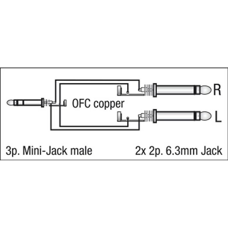 DAP FL31 verloopkabel 1x Mini-jack naar 2x Jack 150cm FL31 verloopkabel 1x Mini-jack naar 2x Jack 150cm