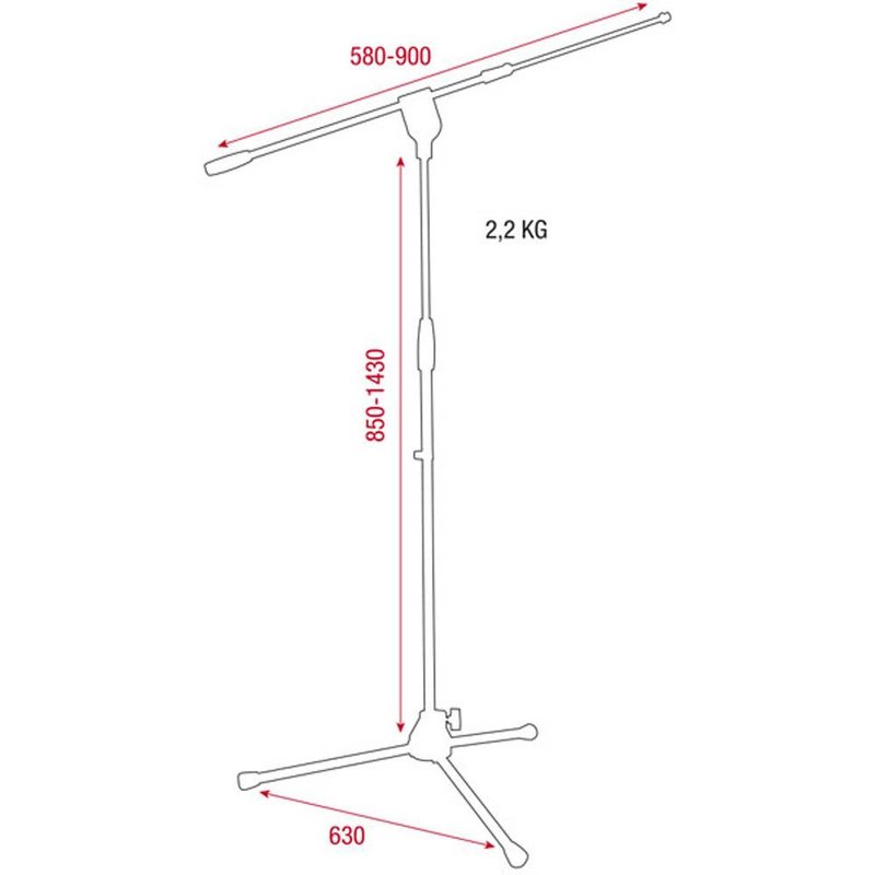 Verstelbaar microfoonstatief met telescopische hengel