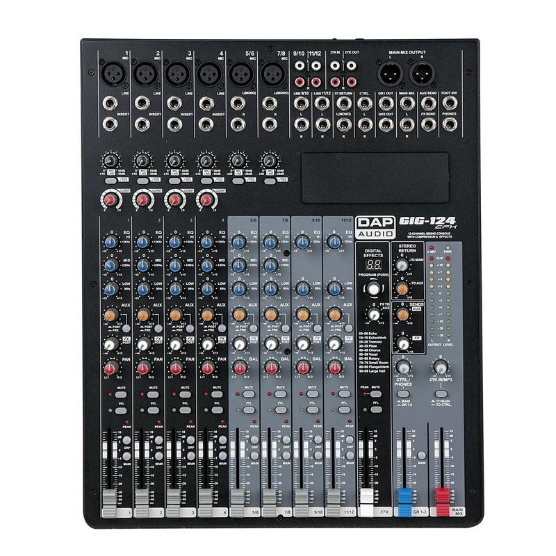 DAP GIG-124CFX 12 kanaals mixer met effectenunit GIG-124CFX 12 kanaals mixer met effectenunit