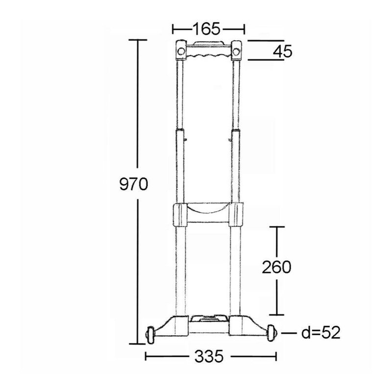 HG-4515 Uitschuifbaar opbouw trolley handvat met wielen 335mm