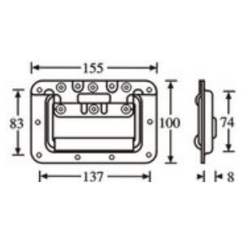 34082A Inbouw handvat normaal aluminium 8mm