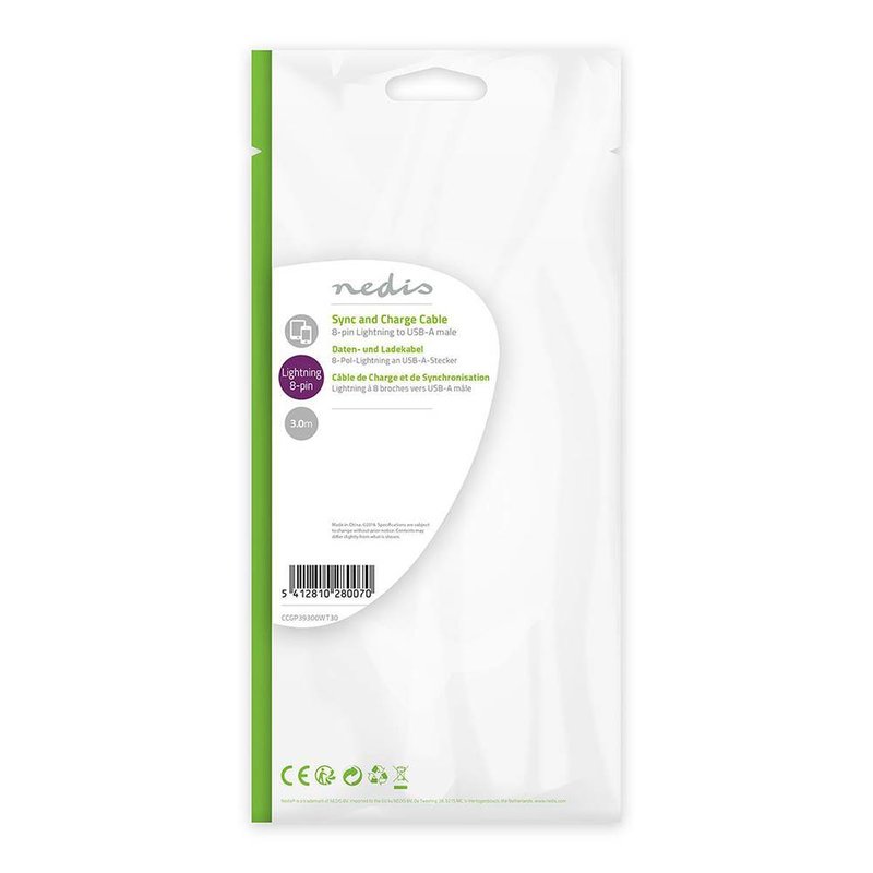 Oplaadkabel Apple lightning 8-pins naar USB 3m wit