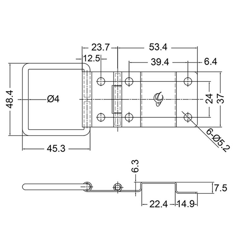 P1990z Stopscharnier 78x37mm zink