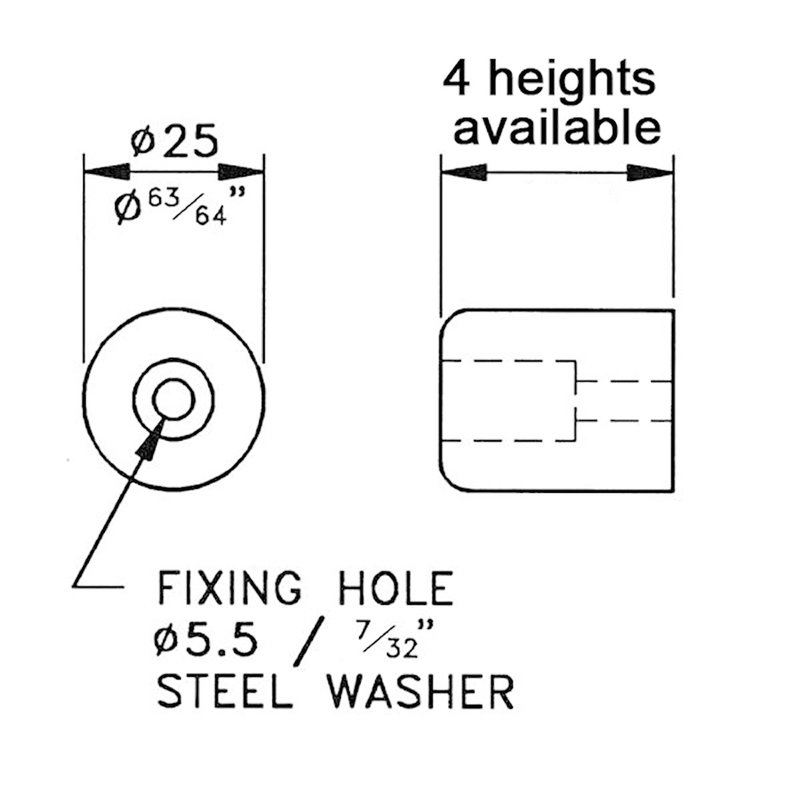 F1691 Rubber voet 25 x 25mm met stalen ring