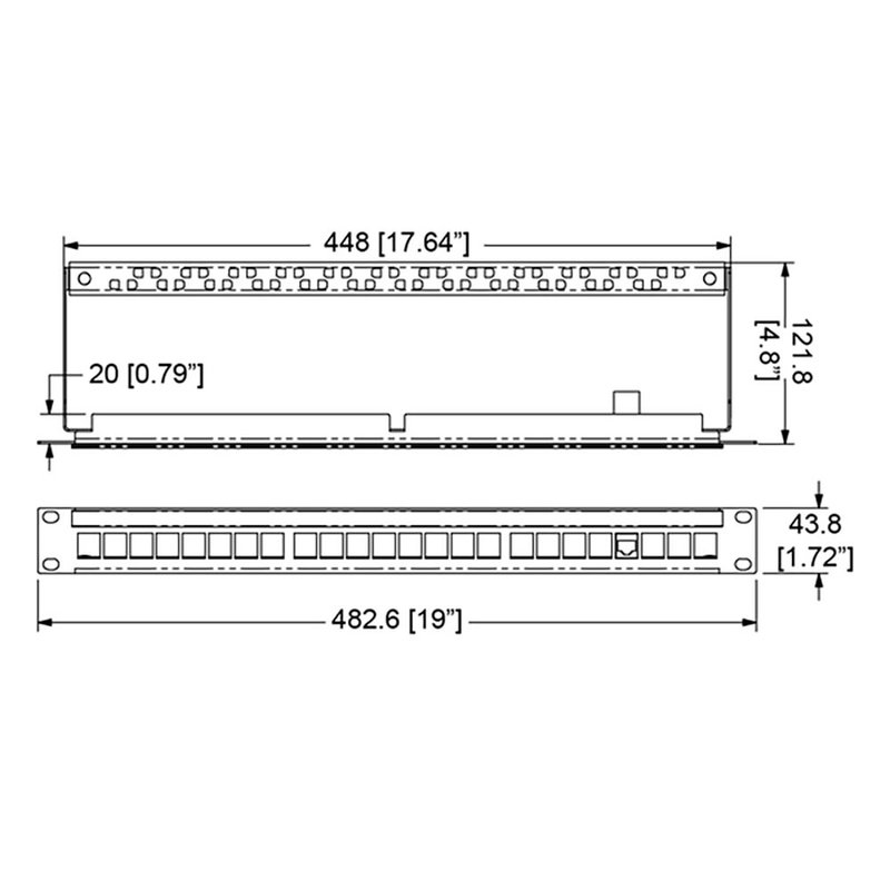 R2245/1UK rackpaneel voor CAT-modules 1HE met ID-strip & trekontlasting bar