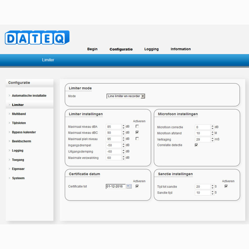 Dateq SPL6 geluidsdruk limiter met meetmicrofoon en klok SPL6 geluidsdruk limiter met meetmicrofoon en klok