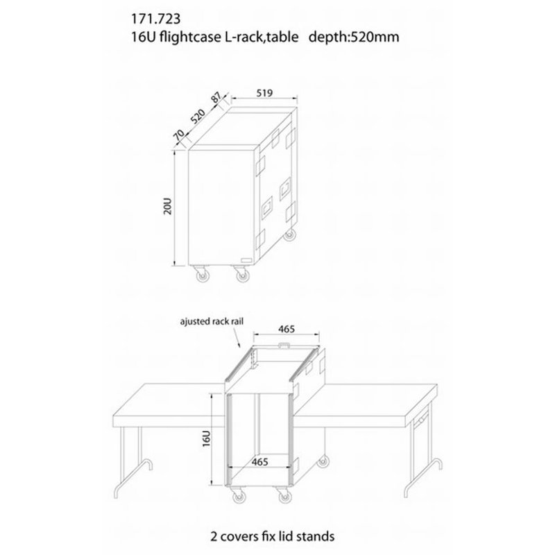 PD-F16U10T 19 inch flightcase met tafels