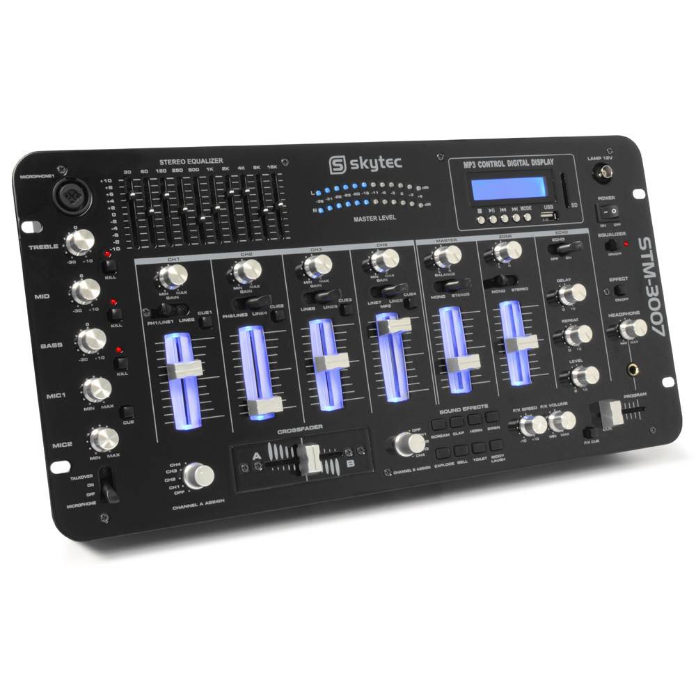 Skytec STM-3007 6-Kanaals 19 inch mixer met SD/USB/MP3/LED/Bluetooth afbeelding