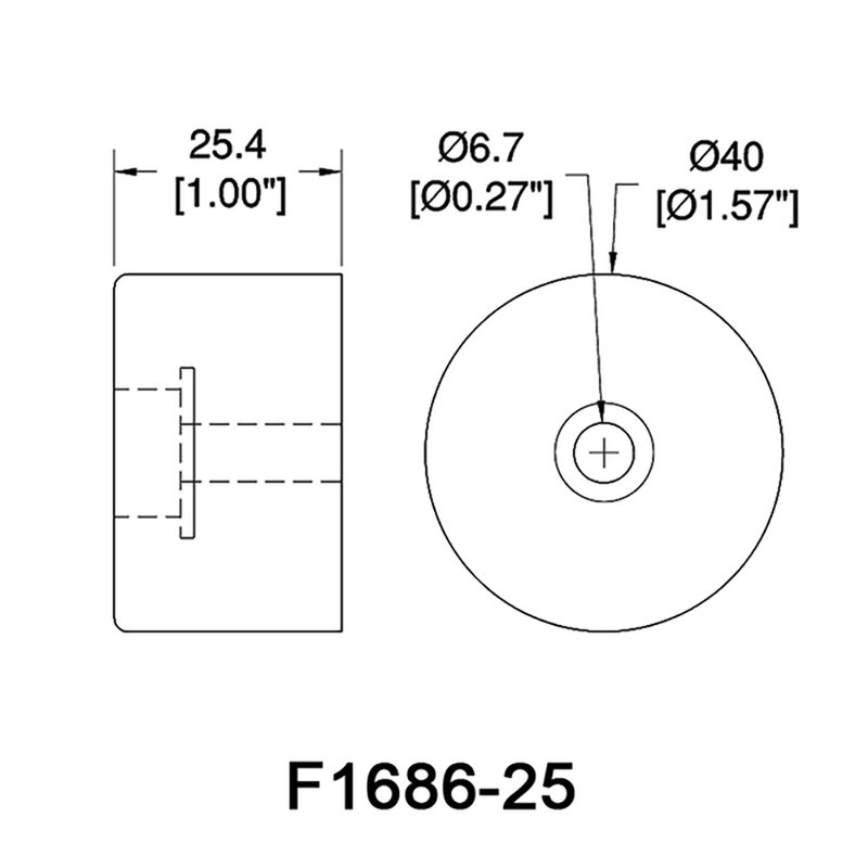 F1686/25 rubber voet 40x25mm met stalen ring