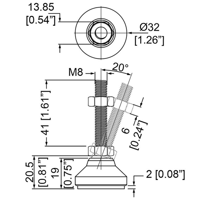 F3000 verstelbare voetjes M8 (4 stuks)