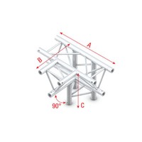 Showtec PT30 Driehoek truss 020 4-weg T-stuk 90g PT30 Driehoek truss 020 4-weg T-stuk 90g